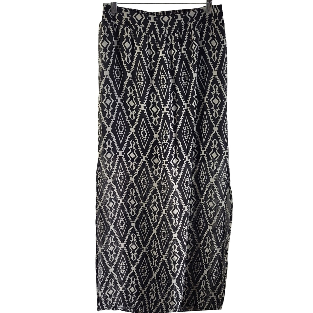 MAURICES Black White‎ Geometric Print Sheer Maxi Skirt Beach Cover Up Small